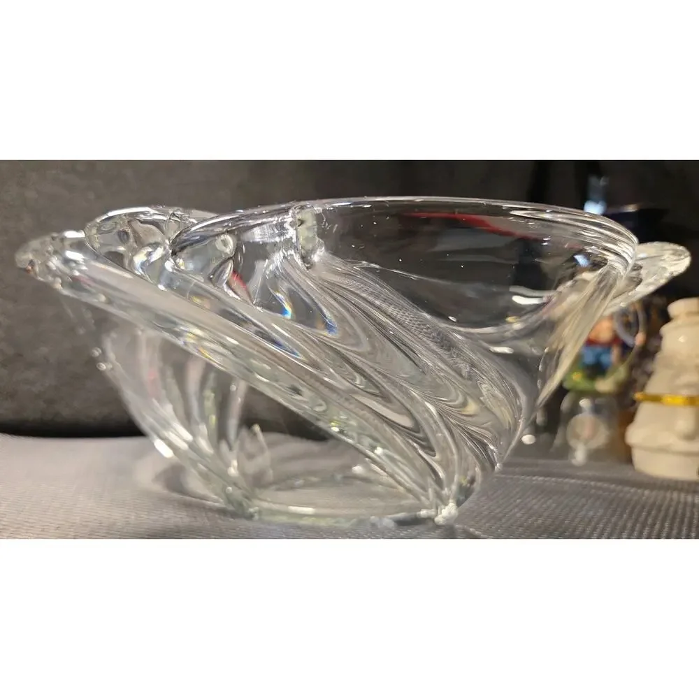 VTG Waltherglas Swirl Crystal Trinket Candy Dish Bowl Germany 1980s Shell